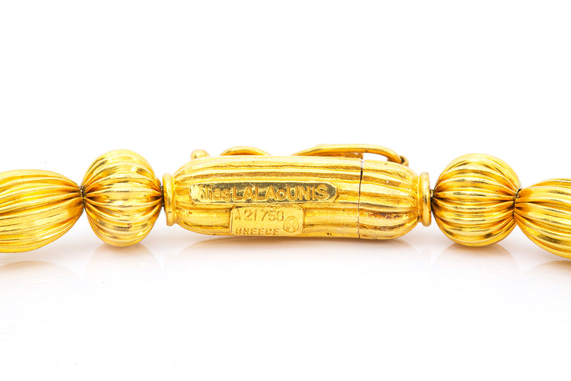 Ilias Lalaounis 18k 750 Yellow Gold Ribbed Beaded Link 7" Bracelet
