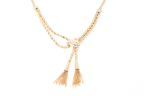 Antique Victorian Diamond Woven Tassel Necklace 14k 585 Rose Gold