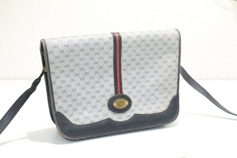 Gucci, Bags, Gucci Vintage Monogram Gg Blue Red Stripe Crossbody Bag