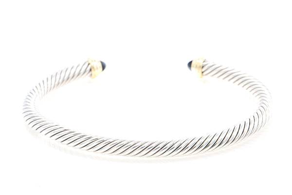 David Yurman Cable Classic Petit Black Onyx 925 Sterling Silver & 14k Yellow Gold Bracelet Bangle Cuff