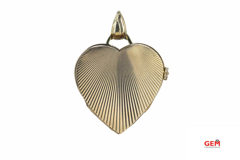 Lucky Four Leaf Clover Heart Fold Locket Charm 14K 585 Yellow Gold Love Pendant