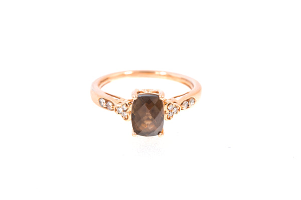 LeVian Smoky Quartz 14k 585 Rose Gold Diamond Ring Size 6.5