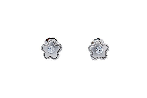 Cubic Zirconia Daisy Flower Star Stud 14K 585 White Gold Pair of CZ Earrings