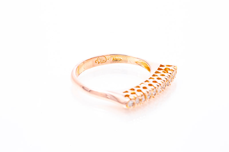 Diamond Single Bar Statement Finger Ring 14k 585 Rose Gold Size 7