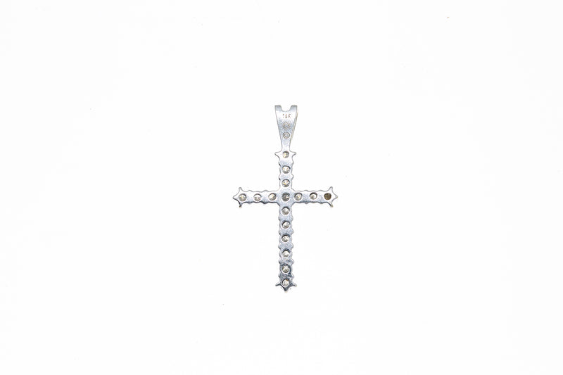 Religious Diamond Line Pave Cross Charm 14K 585 White Gold Drop Pendant