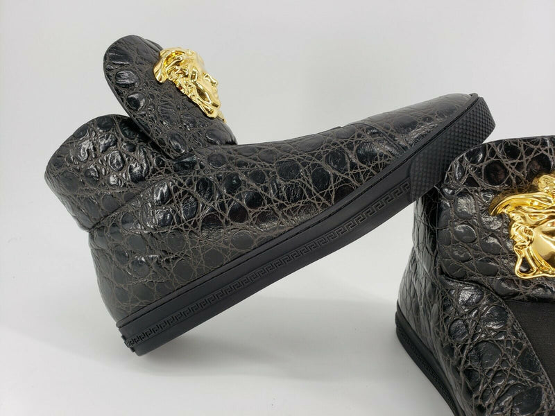 Versace Palazzo Black High Top Sneakers | Crocodile Skin | Men Size 43 EUR/10 US