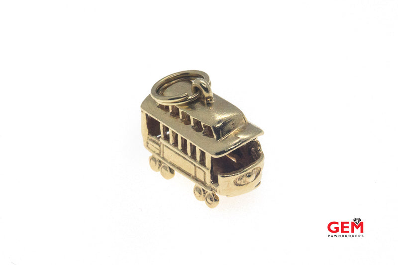 14 KT Yellow Gold Trolley Rail Car Charm Pendant