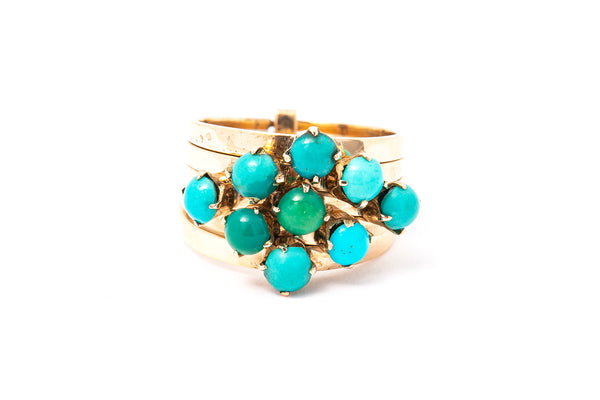 Antique 5 Row Stackable Turquoise Band Ring 14k 585 Yellow Gold