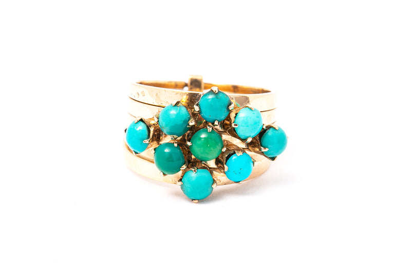 Antique 5 Row Stackable Turquoise Band Ring 14k 585 Yellow Gold