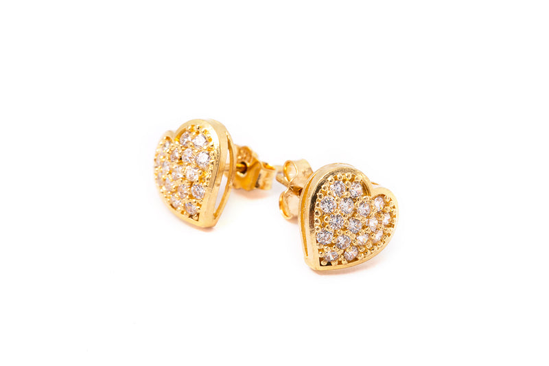 Cubic Zirconia CZ Heart Shaped Stud Earrings 14k 585 Yellow Gold