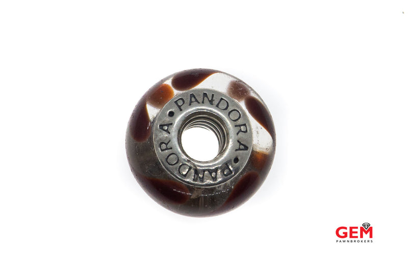 Pandora ALE Brown Swirly Swirl Print Murano S925 Sterling Charm Pendant Bead