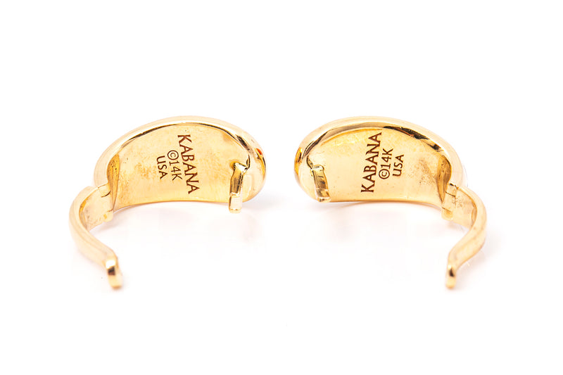 Kabana Diamond, Spiny, Mother of Pearl 14k 585 Yellow Gold Huggie Small Hoop Earrings