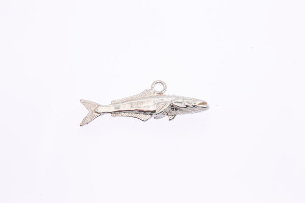 Fisherman Sea Animal Fish Sea Bass Drop Charm Solid 925 Sterling Silver Pendant (1)
