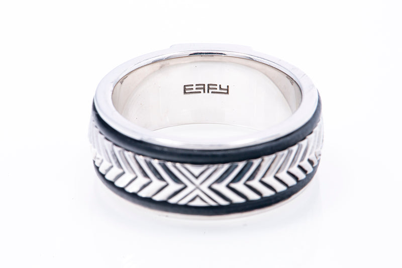 Effy Mens Leather Collection Chevron Pattern 925 Sterling Silver Sz 10 Retail $325
