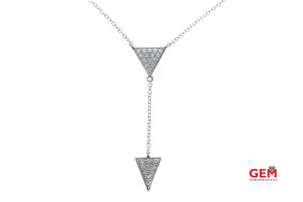 Natural Diamond Pave Arrow Head Drop 14K 585 White Gold 18.75" Necklace