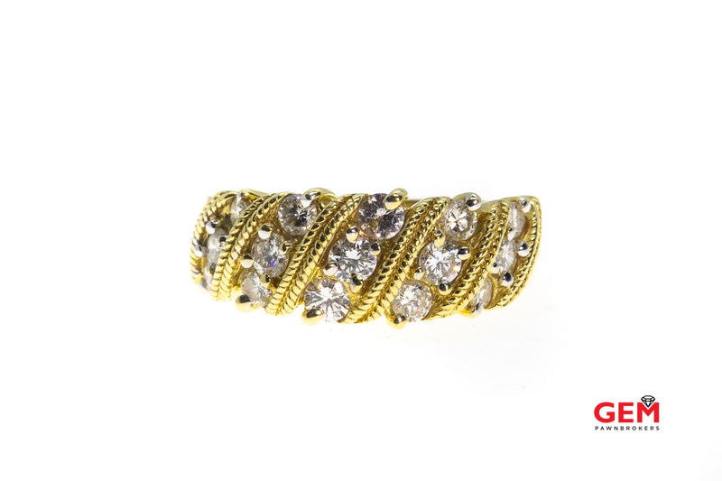 Rope Style Twisted Diamond Milgrain Band 18K 750 Yellow Gold Ring Size 7