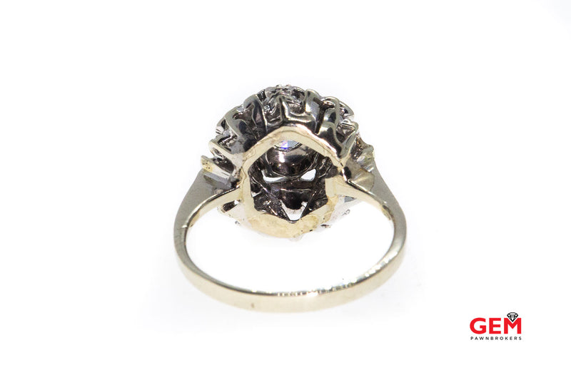 Antique Floral Pierced Diamond 14K 585 White Gold Ring Size 5 1/4