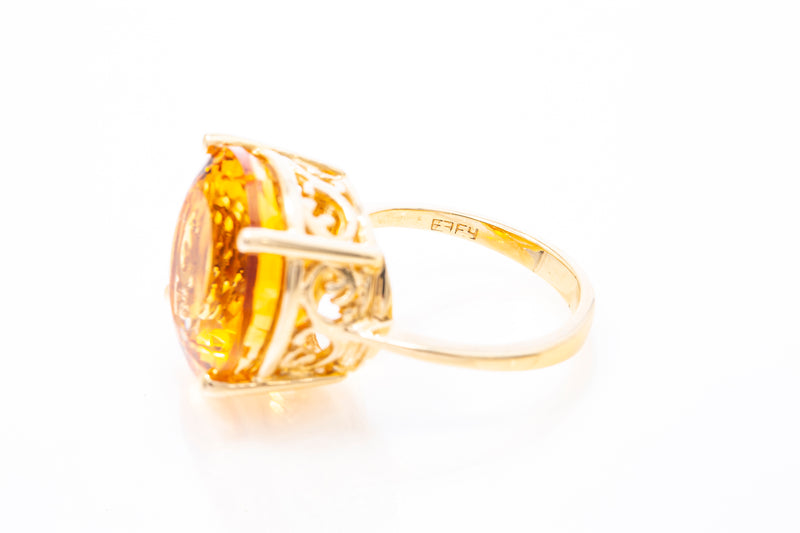 Effy Natural Round 11.03ct Citrine Gemstone 14k 585 Yellow Gold Ring Size 5