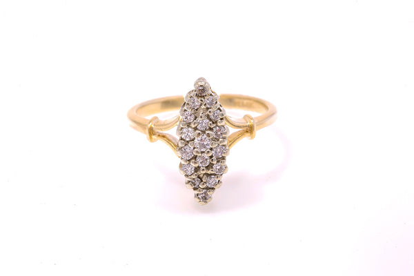 Antique Navette Diamond Cluster Cocktail Ring 14k 585 Yellow White Gold Sz 4.5