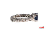 Natural Blue Oval Sapphire & Eternity Diamond Pave 14K 585 White Gold Ring Size 8 1/2