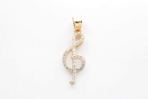 Musician Music Note Cleef Cubic Zirconia 14k 585 Yellow Gold Charm Pendant