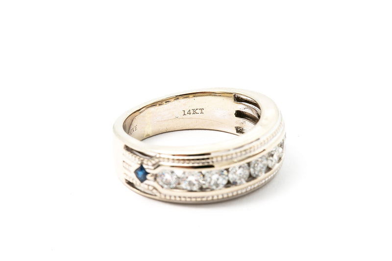 Vera Wang Love Collection Men's 1ctw Diamond Sapphire Wedding Band Ring Retail $2500