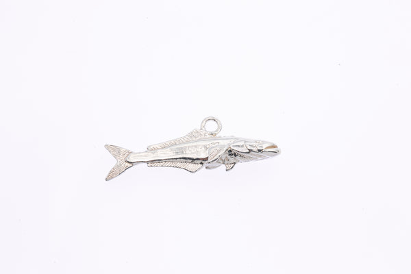 Fisherman Sea Animal Fish Sea Bass Drop Charm Solid 925 Sterling Silver Pendant