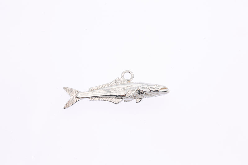 Fisherman Sea Animal Fish Sea Bass Drop Charm Solid 925 Sterling Silver Pendant