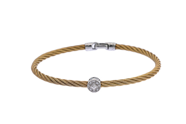 Philippe Charriol 18k 750 White Gold & Steel Diamond Cuff Bangle Bracelet