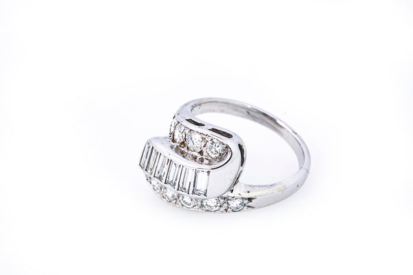 Antique Art Deco Baguette Diamond Cluster 14K 585 White Gold Ring Size 4 1/4