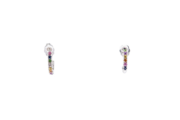 ZEI Zales Rainbow Watercolor Gemstone Hoops 14K 585 White Gold Pair of Earrings