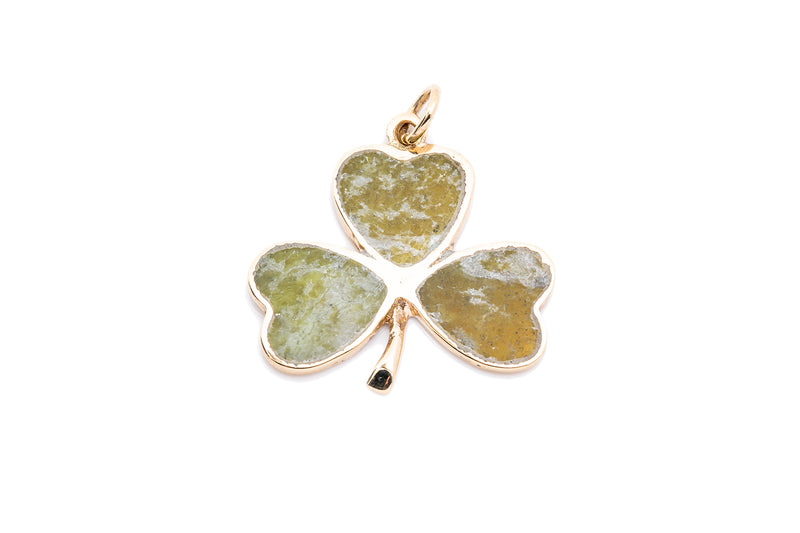 Green Stone Inlay 9kt 375 Lucky Irish Three Leaf Clover Yellow Gold Charm Pendant