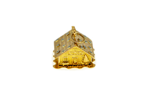 Vintage CB Cottage Farm House Open Lock Charm 18K 750 Yellow Gold Home Pendant