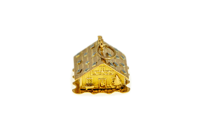 Vintage CB Cottage Farm House Open Lock Charm 18K 750 Yellow Gold Home Pendant