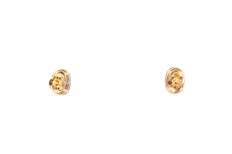 Oval Sapphire Four Prong Yellow Gold Stud Earrings 14k 585