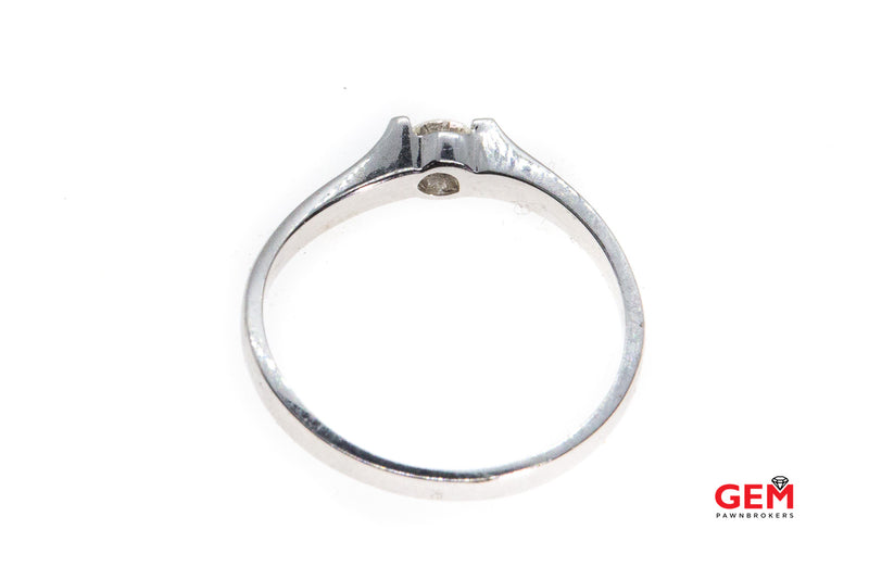 GJ Inc Thin Raise Curved Tension Set Diamond Solitaire Wedding Band 14K 585 White Gold Ring 5 1/2