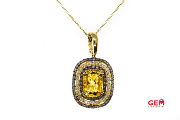 Effy Natural Citrine White & Cognac Diamond Chain Charm 14K 585 Yellow Gold 18" Necklace Pendant