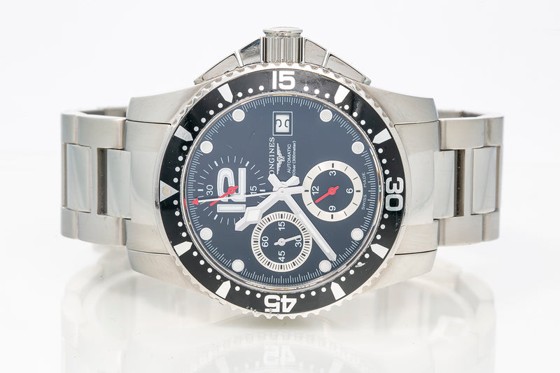 Longines Hydroconquest L3.644.4 41mm Stainless Steel Black Chronograph Watch