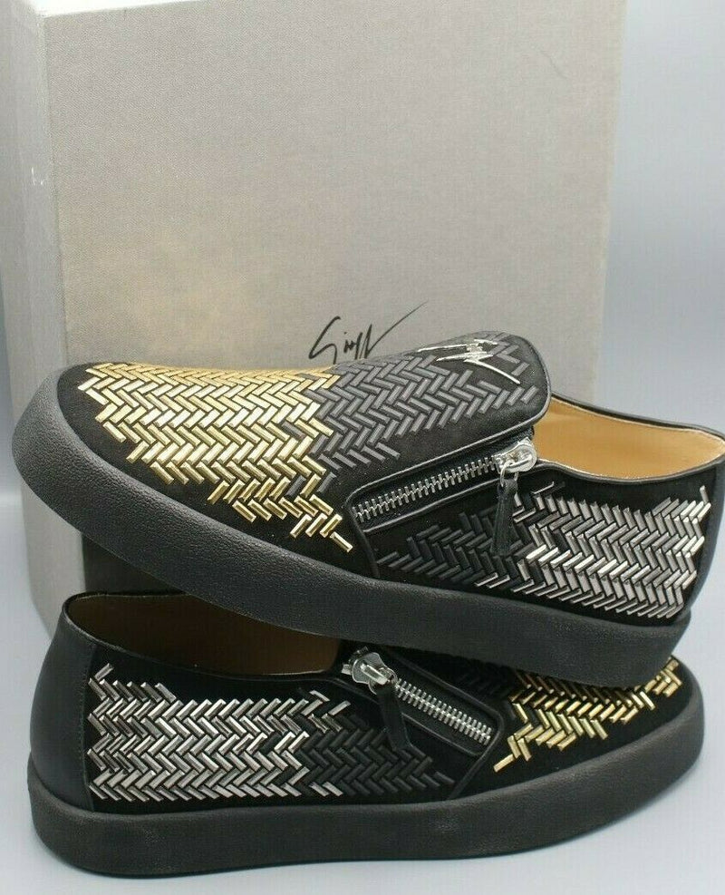 Giuseppe Zanotti Black Stud Embellished Suede May London Slip On Sneakers 46/12