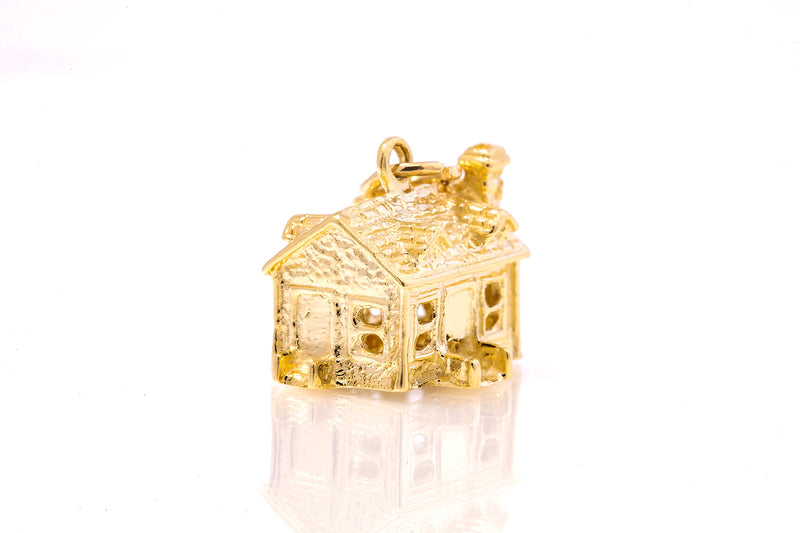 Vintage 3-D House Colonial Architecture 14k 585 Yellow Gold Charm Pendant