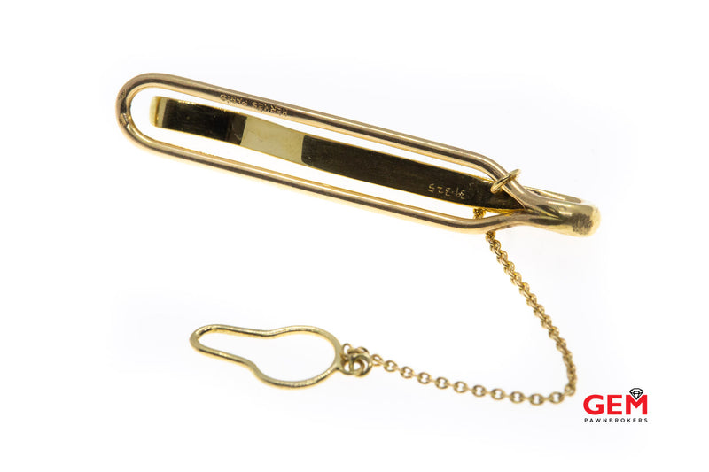 Vintage Hermes Paris Tie Bar Clip Button Loop Chain Solid 18k 750 Yellow Gold