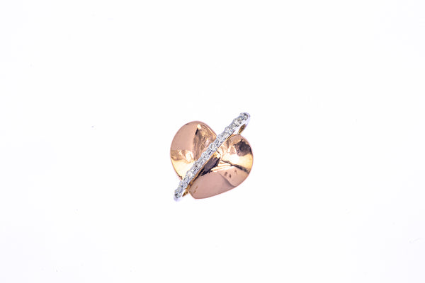 Fana Diamond Line Wrapped Heart Charm Solid 18K 750 Rose & White Gold Pendant