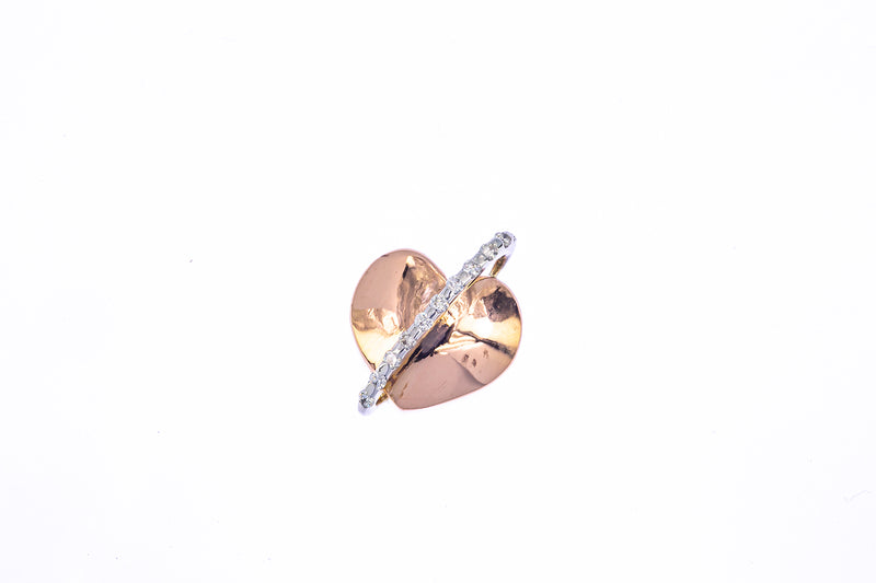 Fana Diamond Line Wrapped Heart Charm Solid 18K 750 Rose & White Gold Pendant