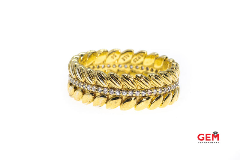 ALE Pandora Wheat Grains Of Energy Cubic Zirconia Band 925 Sterling Silver Yellow Gold Tone CZ Ring Size