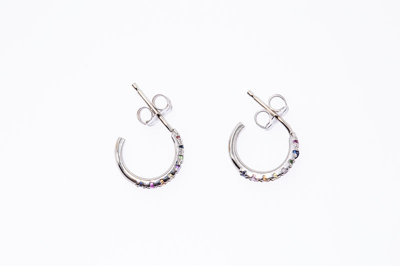 ZEI Zales Rainbow Watercolor Gemstone Hoops 14K 585 White Gold Pair of Earrings