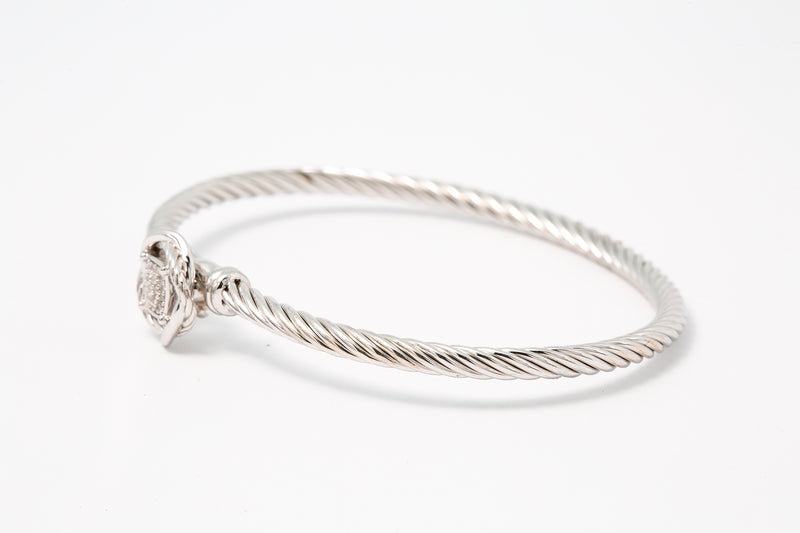 David Yurman 3mm Cable Link 925 Sterling Silver Infinity Diamond Bangle Bracelet