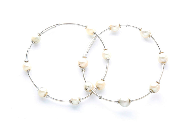 Vintage UnoAerre Pearl Hoop Earrings 18k 750 White Gold