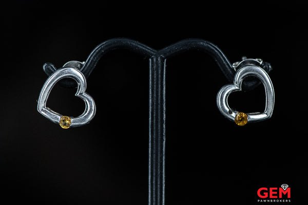 Open Heart Love Natural Citrine Studs Solid 925 Sterling Silver Earrings