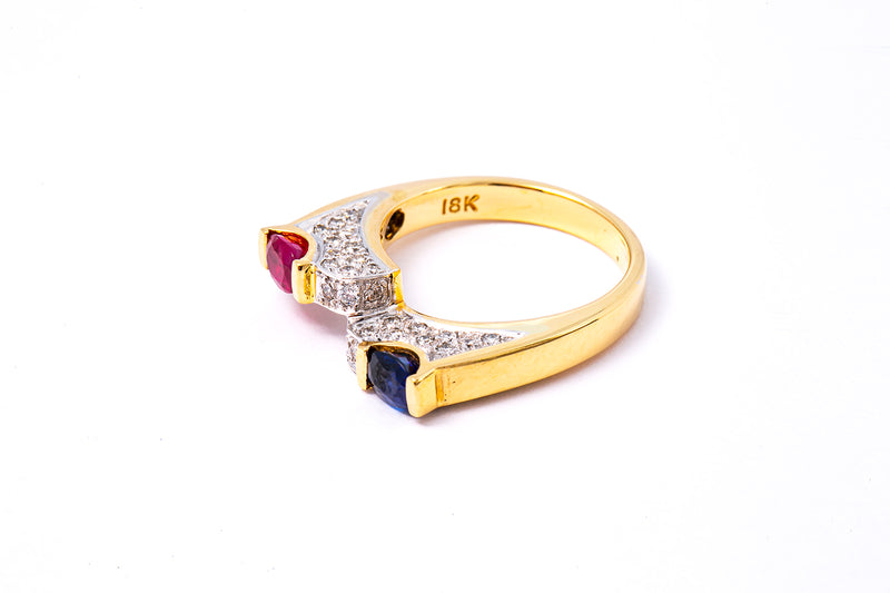 Ruby Sapphire & Diamond Cocktail Ring 18k 750 Yellow Gold Ring Size 7