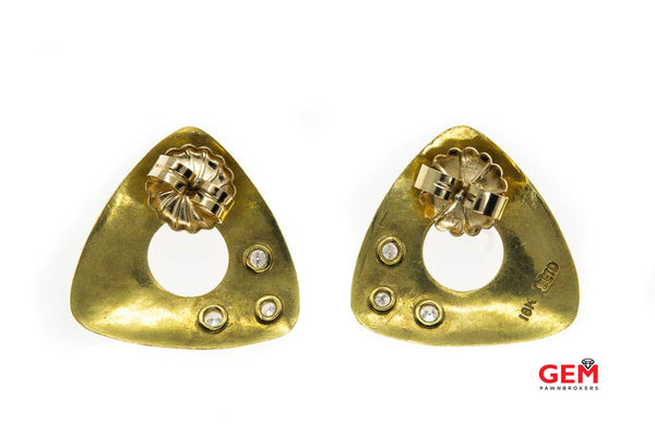 Seto Sandblast Satin Diamond Open Triangle 18K 750 Yellow Gold Earrings